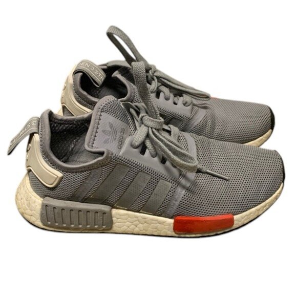 Adidas NMD R1 Youth 3.5 Gray Red Light Onix Running Sneakers Lace Up Shoes - Picture 1 of 9